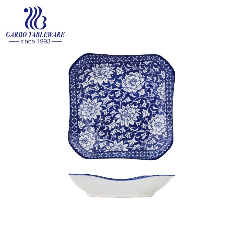 Custom unique decor wholesale tableware fine porcelain plate 8.5inch square porcelain dish