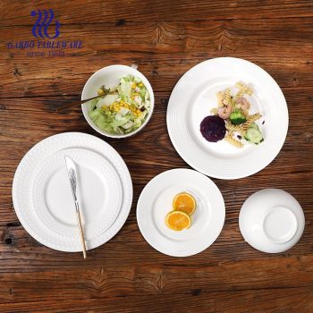 New white porcelain embossed design dinner set