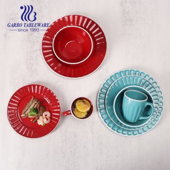 Custom glaze painting 16 PCS stoneware special edge design plates set