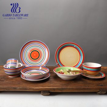 Classic 16 pcs rainbowl color glazed hand painting  ceramic dinner set