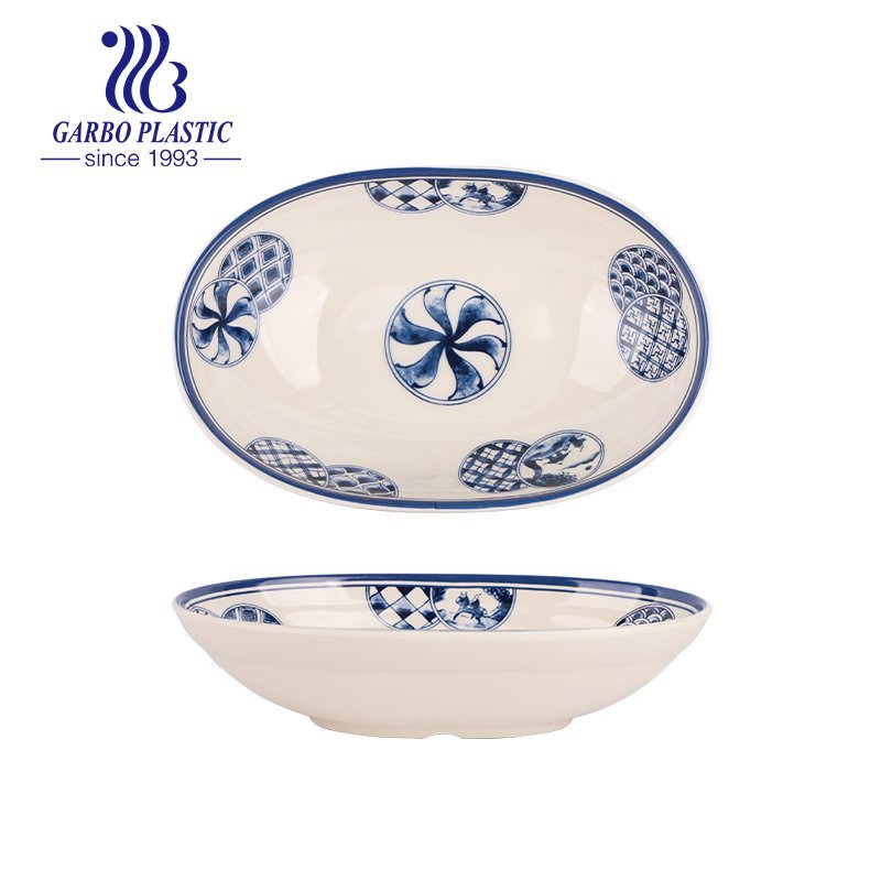 BPA free Decorative White and Blue Floral Round Shape Strong Plastic Soup Plates with width Edge