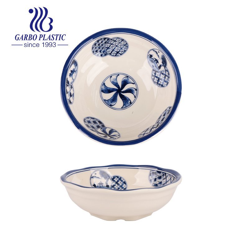 BPA free Decorative White and Blue Floral Round Shape Strong Plastic Soup Plates with width Edge