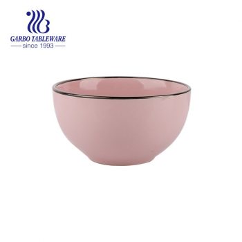 New arrival stoneware of 640ml pink rice bowl with color glazed decal