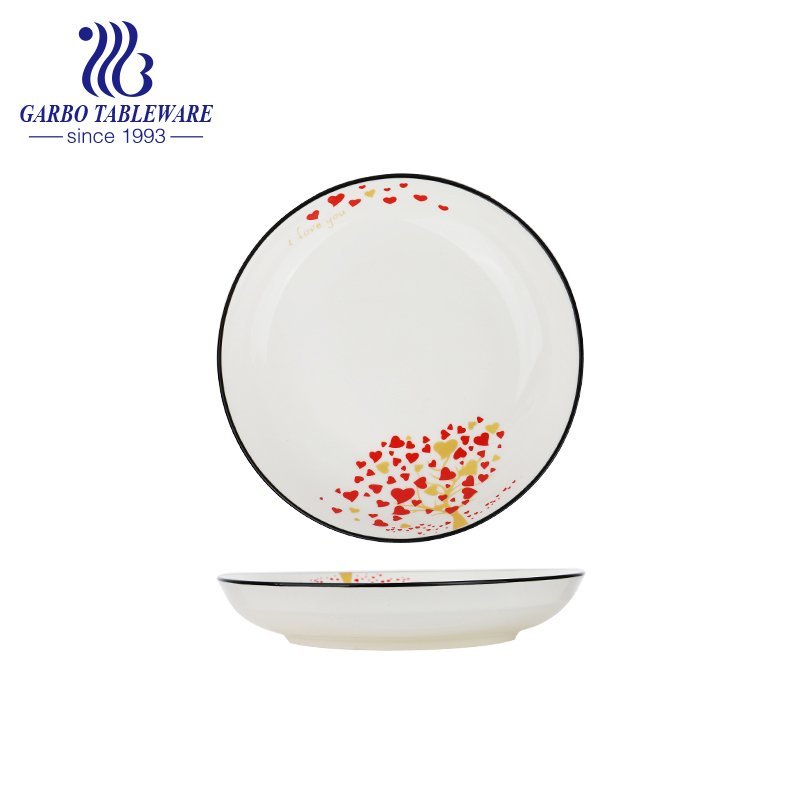 Unique custom under glazed flower decal printing plate 7inch round porcelain dessert dish