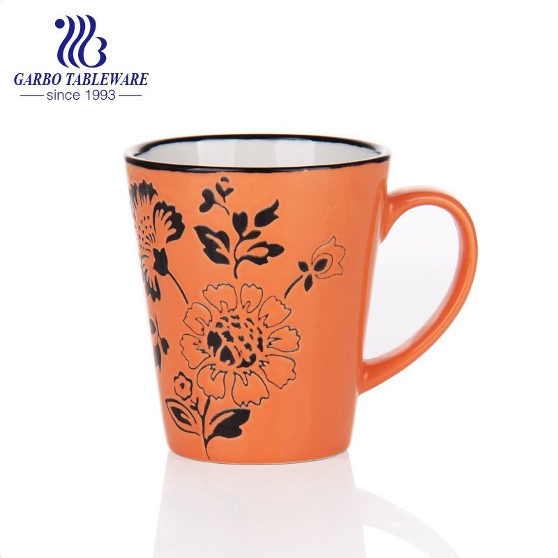 Porcelain first-class ceramic mug hot water drinking mugs big belly print drinks cup with handle and lid