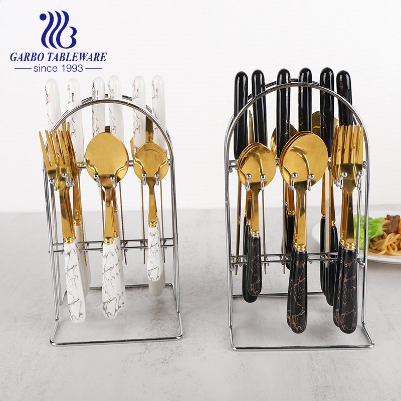 Noble design of stainless steel fork with black marble ceramic handle for wedding dinner