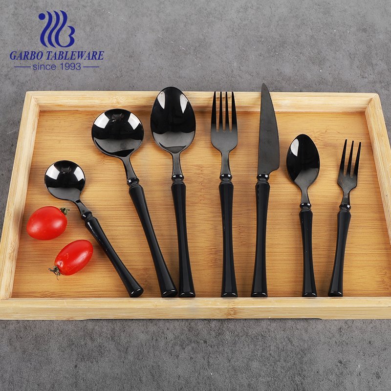 New design hign-end black plating decoration stainless steel fork with plastic handle