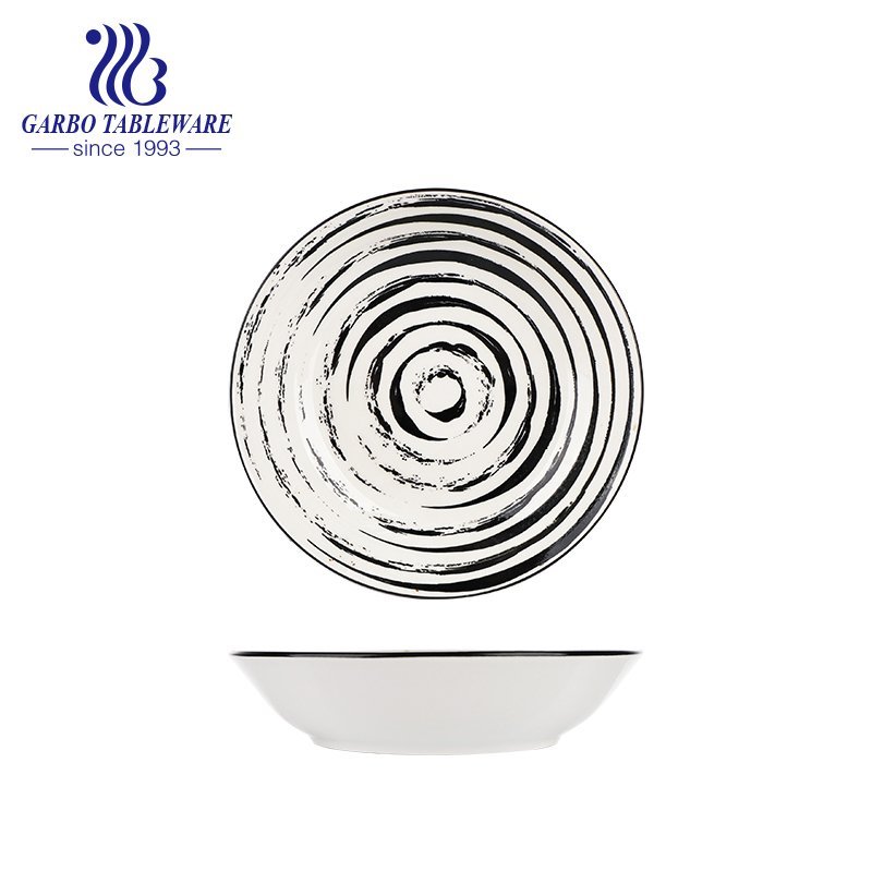 Factory custom unique printing plate round 8inch ceramic flat salad dish