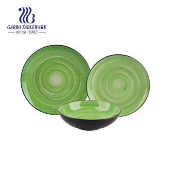 12pcs green color hand painting earthware set