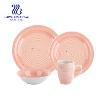 16pcs pink color circle hand painting stoneware dinner set