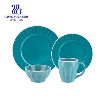 Blue embossed design color glazed design stoneware dinner set