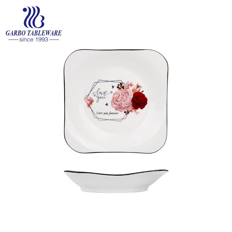 Wholesale custom under glazed design Chinese style 9.5inch square porcelain dinner plate