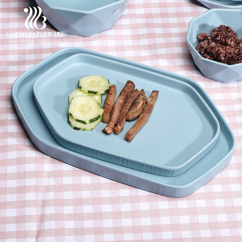 Food grade blue melamine soup casserole serving plates with handle unbreakable suitable for home everyday used