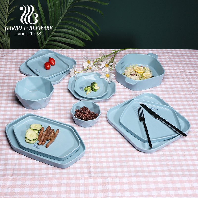 Strong durable blue melamine dinner serving plates with irregular edges modern options for home tableware used