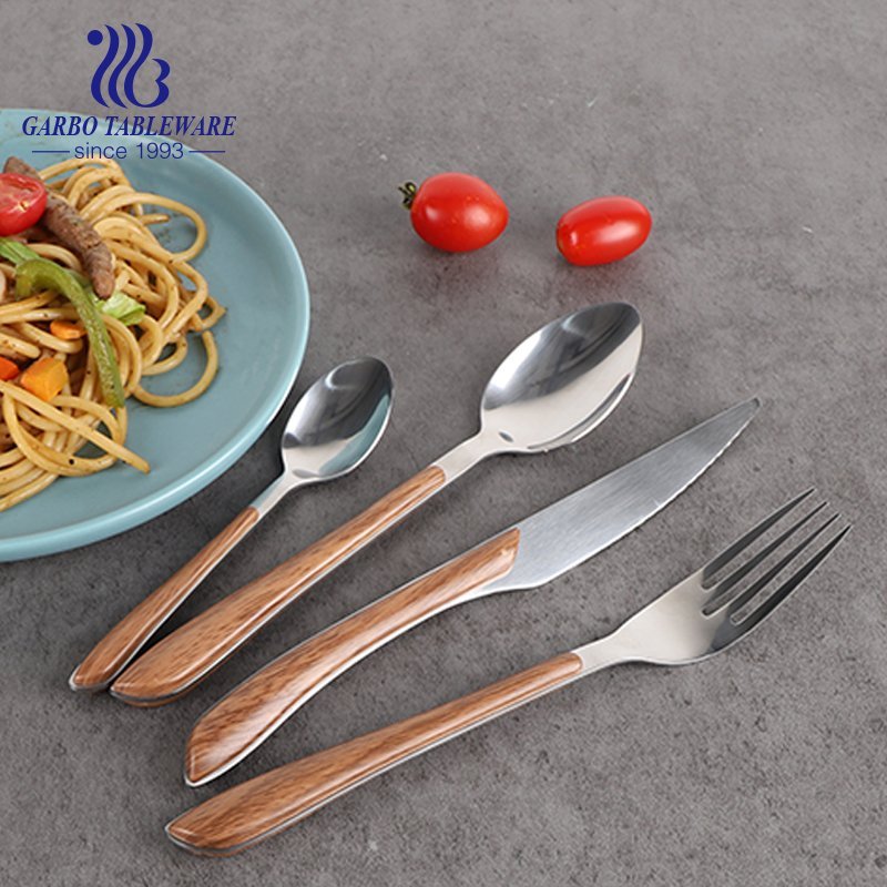 Luxury 430 material dinnerware bulk silver stainless steel ABS handle plastic fork manufacturer