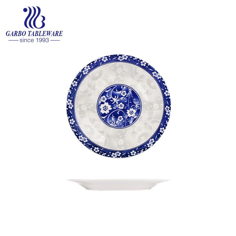 Factory custom vivid under glazed decal ceramic tableware 8inch ceramic flat dish for dessert