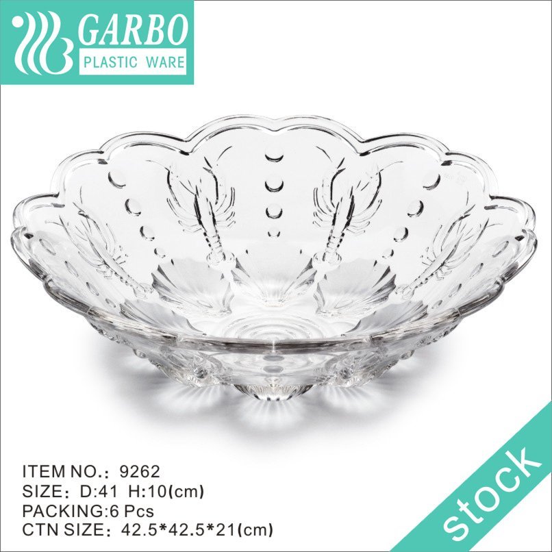 Classical transparent engraved apple pattern unbreakable plastic mixing salad bowl for dinner