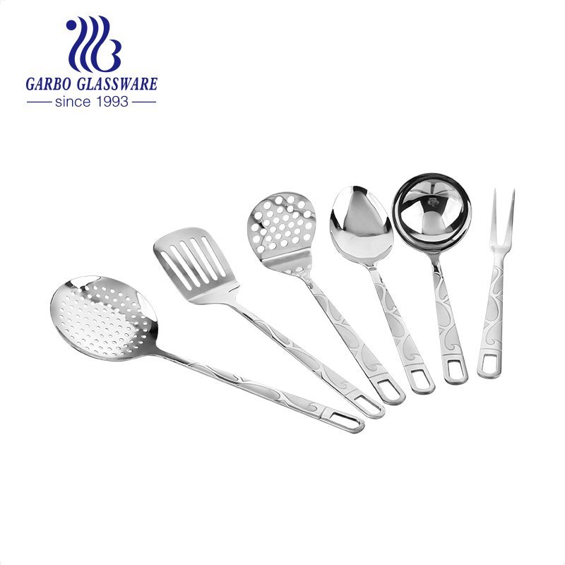 Big discount high quality mirror polish Heat Resistant set of 6pcs tools set 201 stainless steel kitchen utensil set