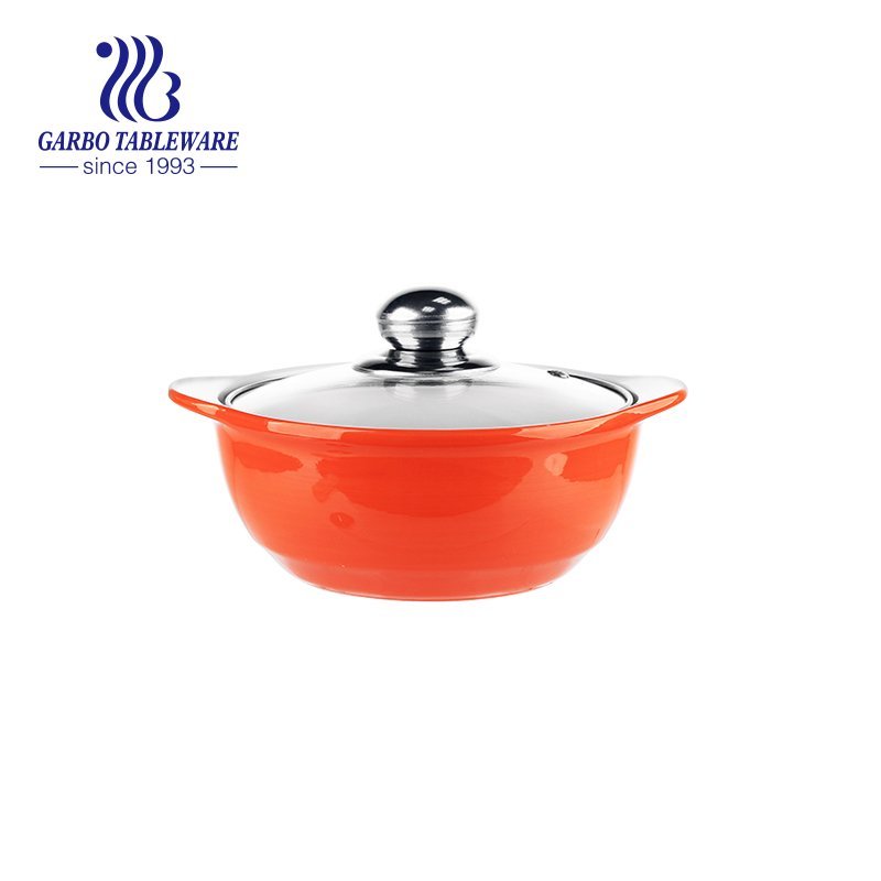 Ceramic cooking casserole porcelain kitchen cook bowl with double handle and lid big volume soup casseroles set