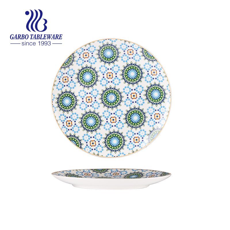 Wholesale custom vivid under glazed Bohemia design 8inch porcelain flat plate