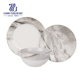 Hight quality marble design porcelain dinner set with gold rim