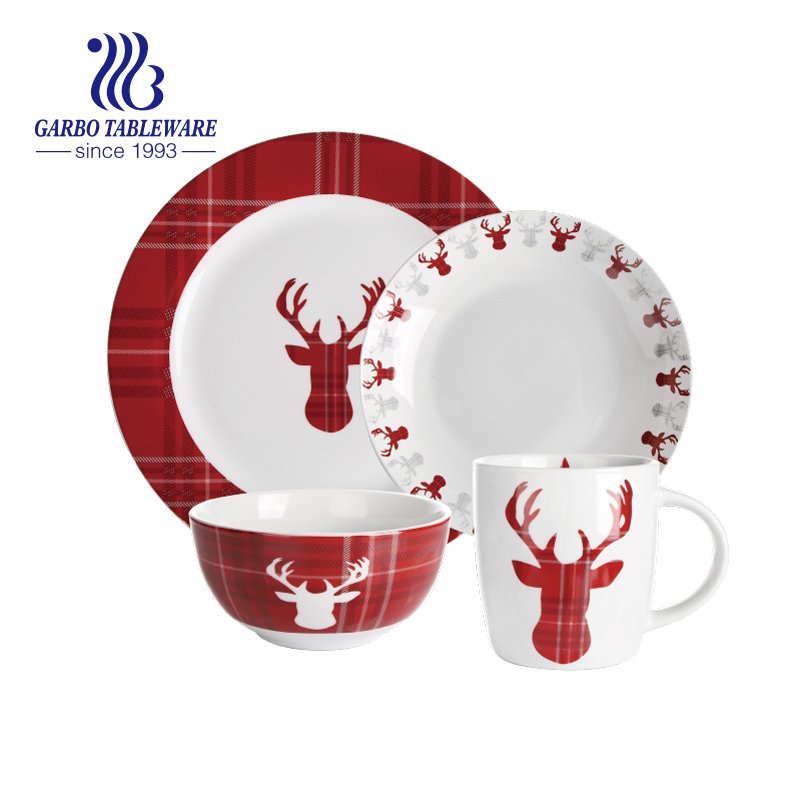 Red strips design square porcelain dinner set