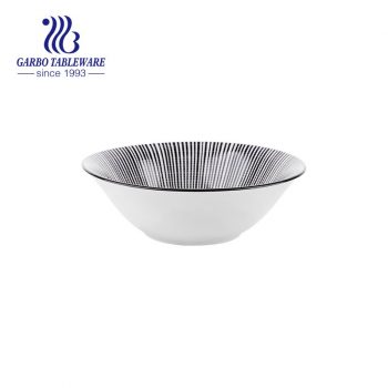 600ml ceramic bowl with inside underglazed lines design for wholesale