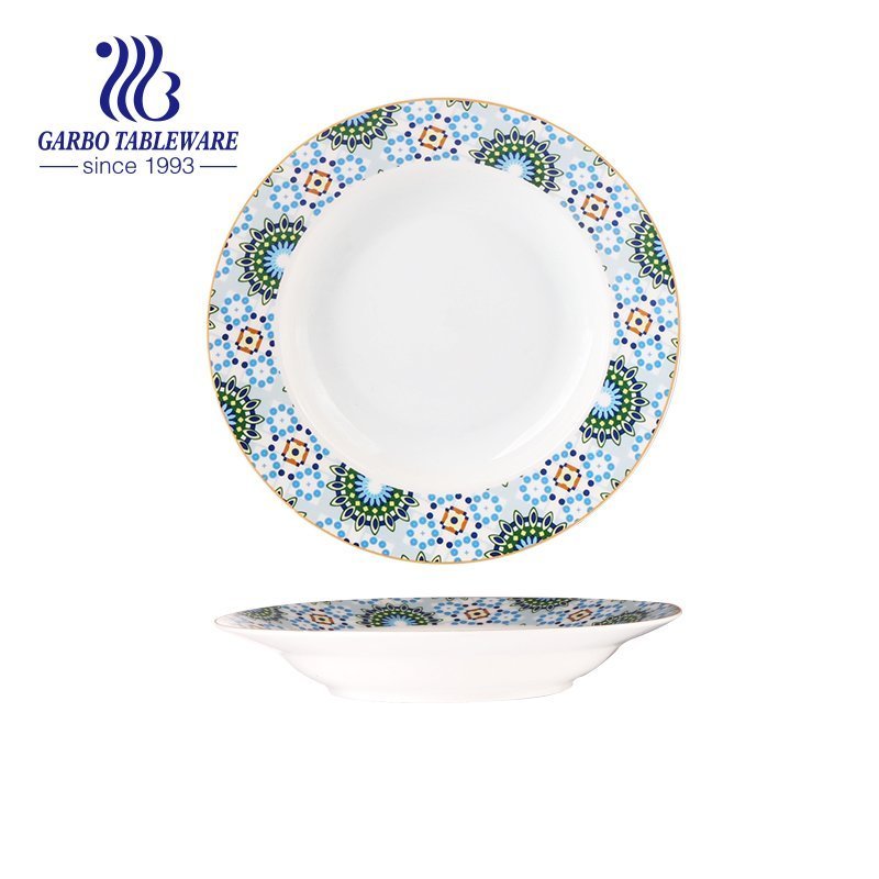 Promotion large plate with custom Bohemia design 10inch porcelain flat dish for dinning