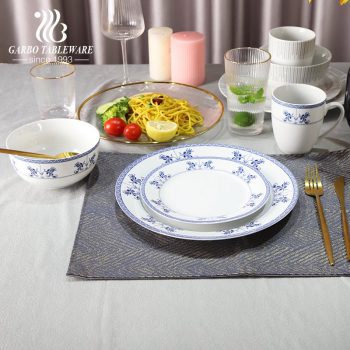 Factory outlet unique blue decal high temperature 16pcs porcelain dinner set