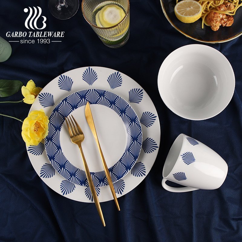 16pcs blue peacock high temperature porcelain dinner set 10.5” dinner plate 7.5” dessert plate 5.5 cereal bowl 390ml mug set