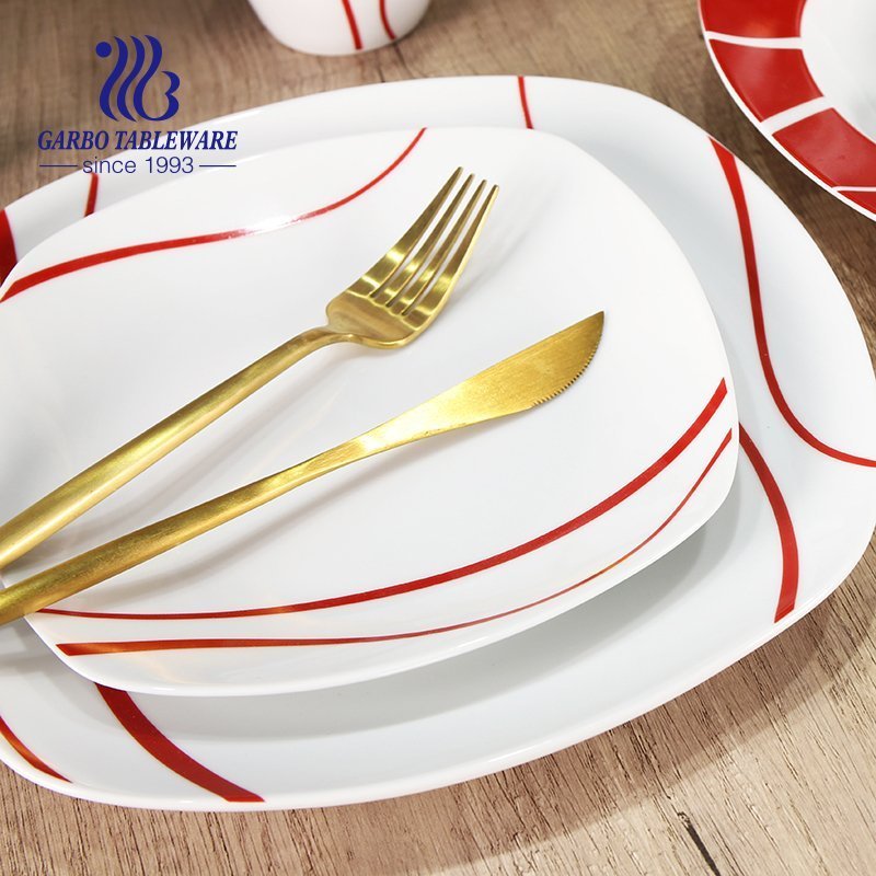 Red and white design 16pcs ceramic dinner set for wholesale