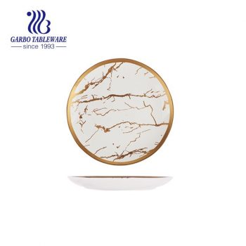 Factory custom luxury real gold decal marble design 7inch fine porcelain dessert dish