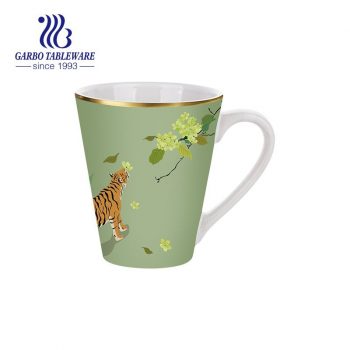 Full printing decors high ened gold rim cermic coffeee mug stoneware milk mugs retail gift drinking cup tableware decors