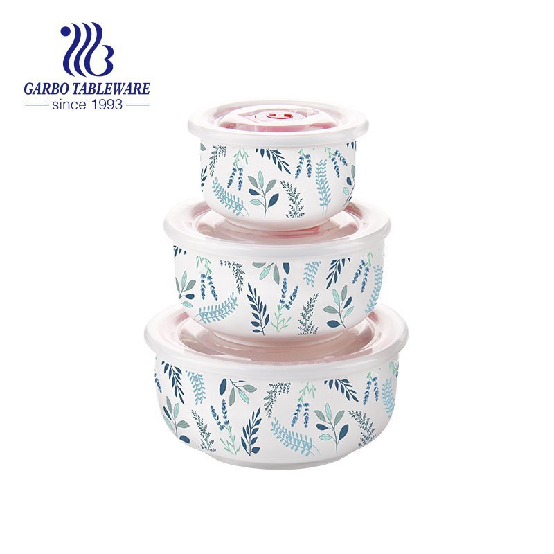 3pcs ceramic bowl set with flamingo design for food container usage