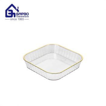 Mini 4.5 inch transparent plastic plates with gold rim in square shape