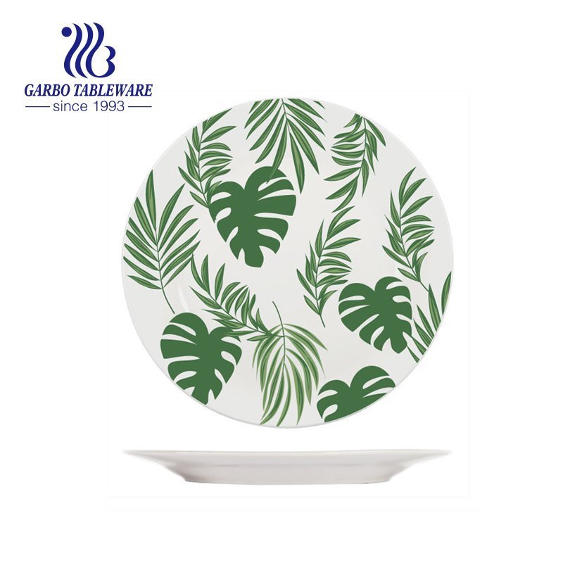 Tableware dinnerware porcelain round shaped dinner plate side plate flat dish with Green Banana Tree design for promotion