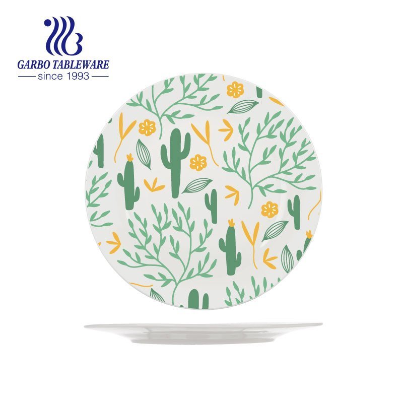 Coconut Tree Design Ceramic stoneware plate round-shaped 8 inch dessert side plate flat dish factory wholesale price