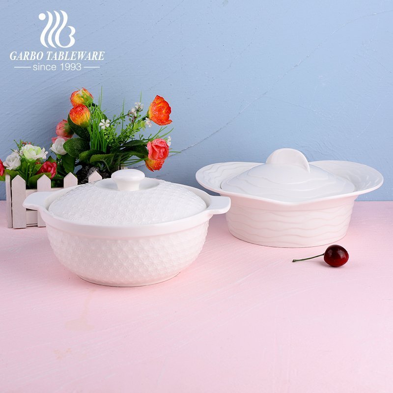 Ceramic tempered casserole dinner bowl with glass lid porcelain cooking pot set