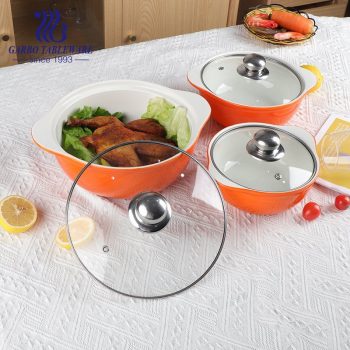 750ml porcelain strengthened casserole soup bowl with glass lid porcelain cooking pot set