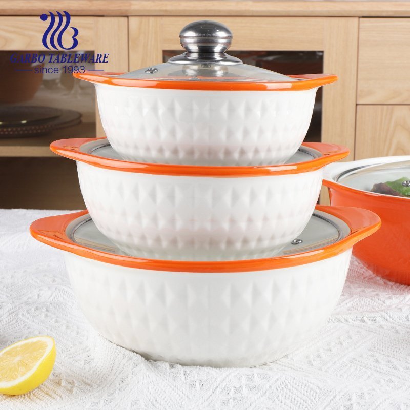 750ml porcelain strengthened casserole soup bowl with glass lid porcelain cooking pot set