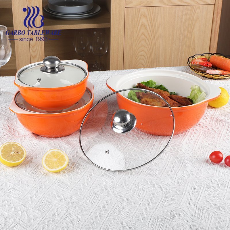 750ml porcelain strengthened casserole soup bowl with glass lid porcelain cooking pot set