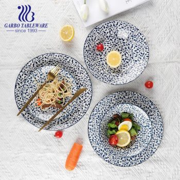 Wholesale custom under glazed blue decal 18pcs ceramic dinner set