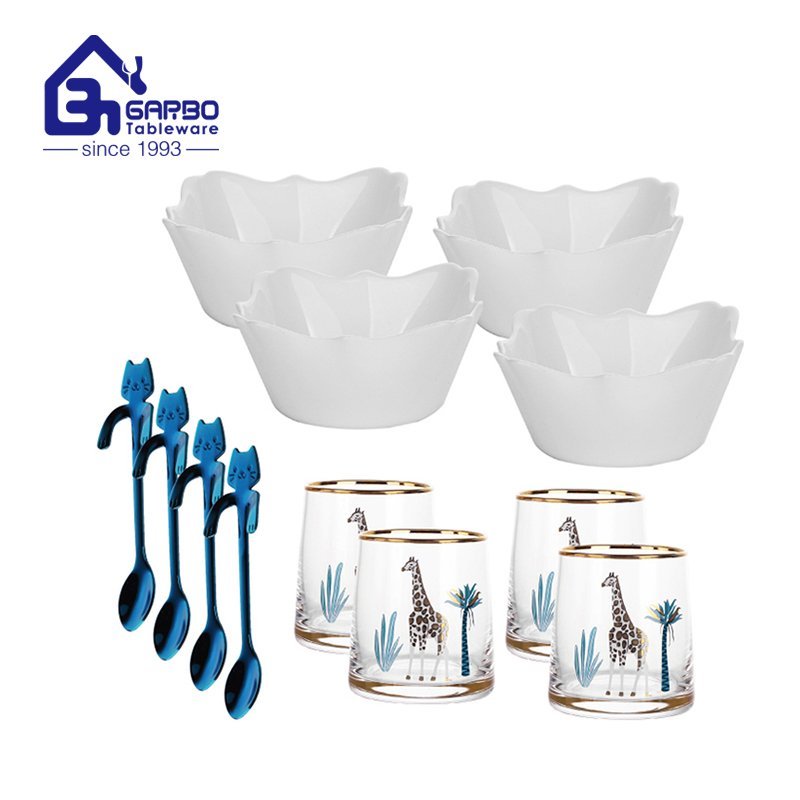 Garbo ocean design dinner set 12pcs with bowl tumbler fork for home dining