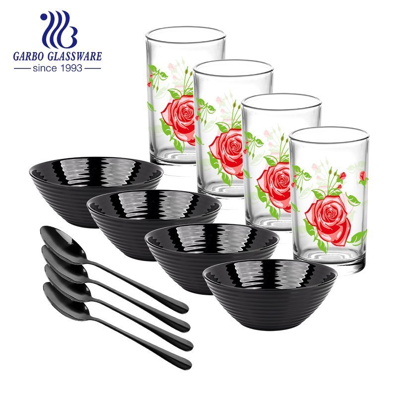 Wholesale factory cheap 12pcs plain simplified glass dinner set with soup spoon