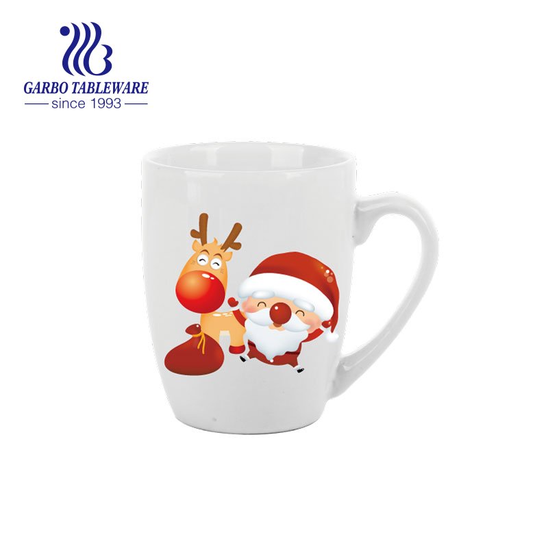 350ml cheap price Christmas Elk design ceramic coffee mug stoneware porcelain mug