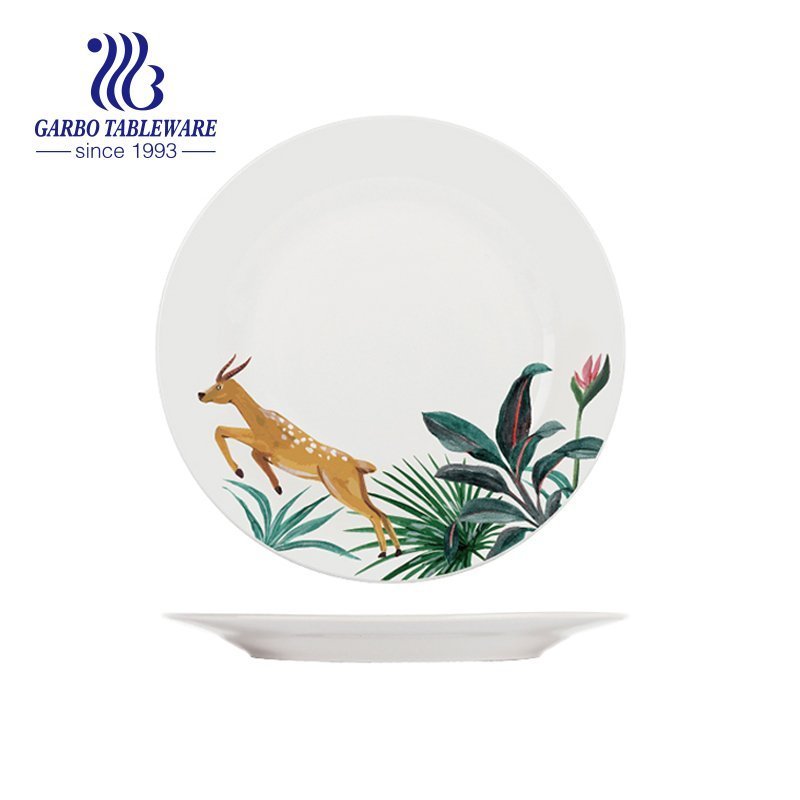 Decorative custom Christmas deer design gift 7.5inch flat ceramic dessert dish