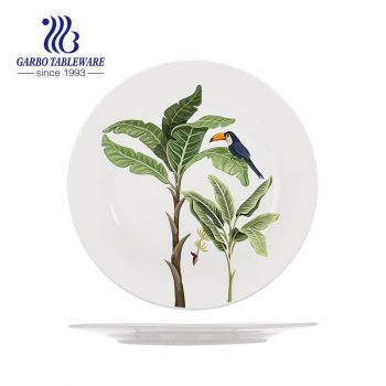 Banana Tree design round shaped ceramic flat dinner plates side plate Salad Pasta Dinner Plates 265mm steak plate cake dish oven safe