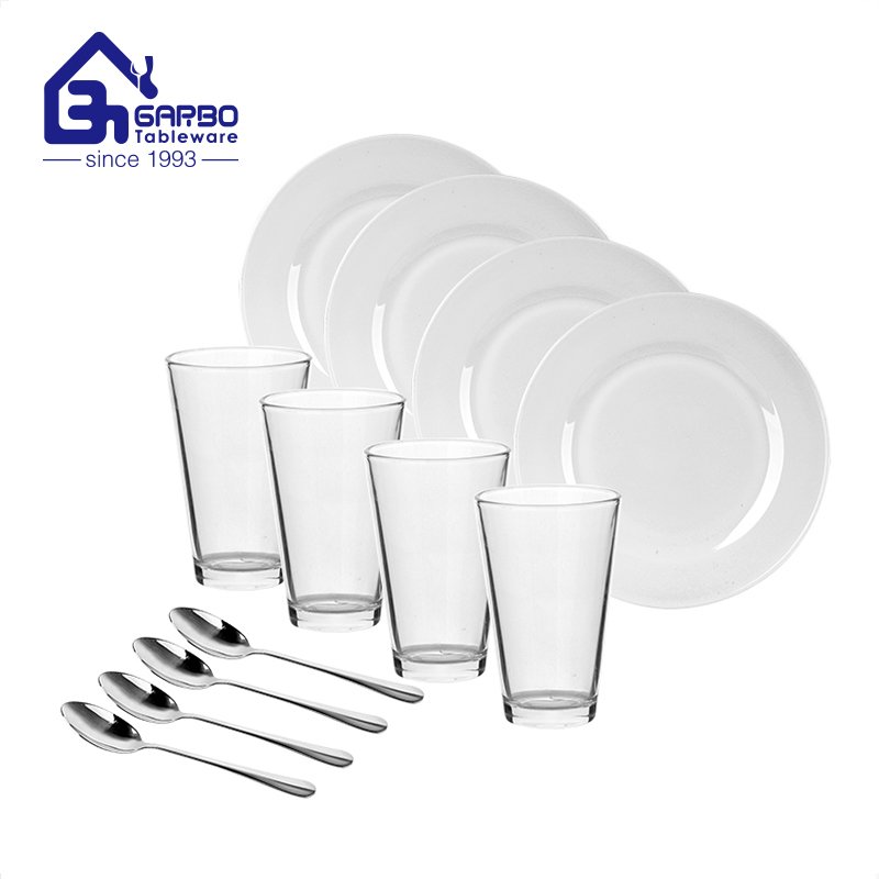 Promotion hammer pattern opal glass dinner bowl and glasses fork set 12pcs for home tableware