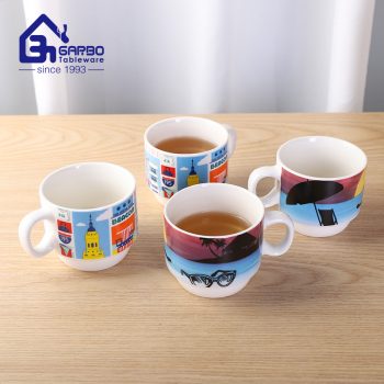 Full decal print ceramic coffee mug set cute small office coffee drinking mugs drinks tumbler with handle