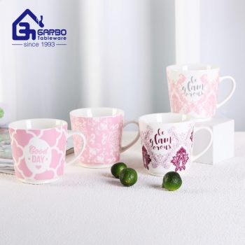 240ml pink color full decal porcelain mug made in Liling